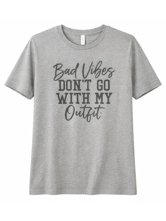 Bella + Canvas Women’s Graphic Tee Bad Vibes Don't Go With My Outfit Tee Size L - Picture 1 of 5
